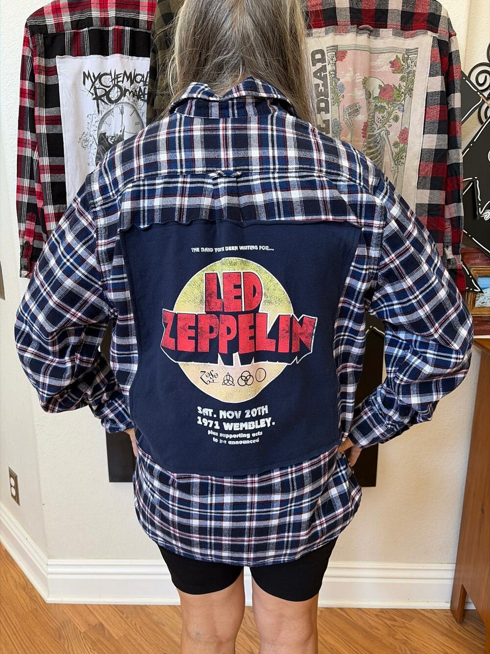 Led Zeppelin upcycled Flannel Shirt Unisex Size Large L